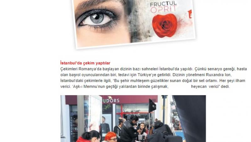 Despre cel mai nou serial românesc al Antenei 1 au scris și jurnaliștii străini “Fructul oprit” a ajuns în presa turcă