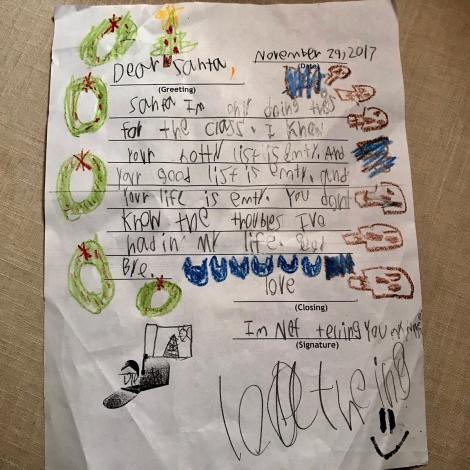 Scrisoarea unui băiețel către Moș Crăciun a ajuns virală: "Știu că lista ta cu copii cuminți este goală. Și viața ta este pustie. Nu știi problemele pe care le-am avut în viață. La revedere"