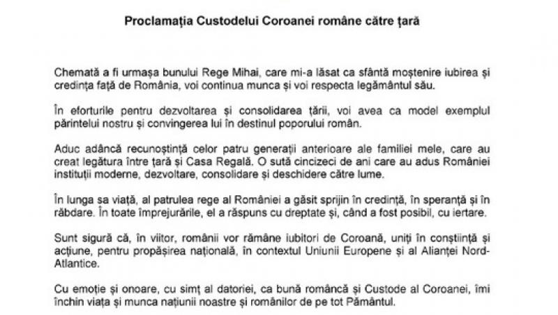 Regele Mihai a murit. Mesajul Principesei Margareta, Custodele Coroanei române, pentru români: „Voi avea ca model exemplul regelui Mihai!”