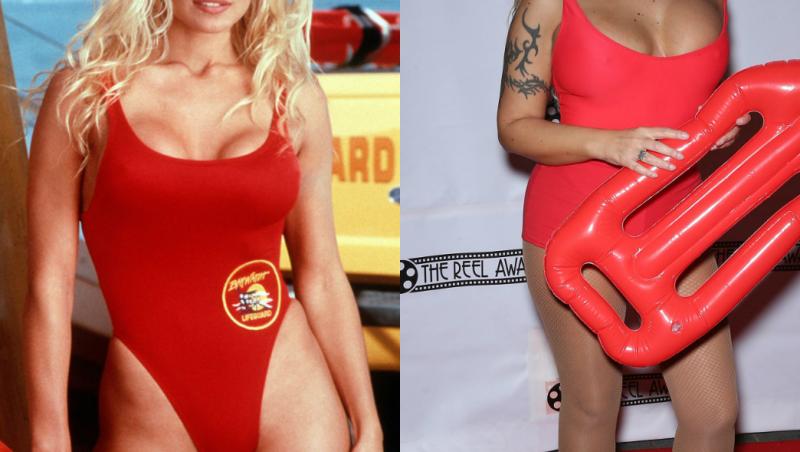 Galerie FOTO! Diva de 20 versus bătrâna de 50 de ani! Pamela Anderson a ”apărut” în bikinii roșii din ”Baywatch”, la o gală publică