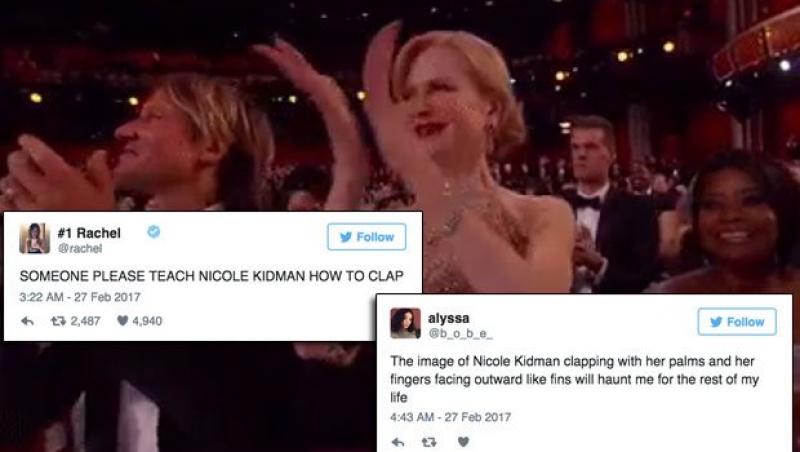OSCAR 2017: Nicole Kidman, luată la mișto de internauți pentru felul neobișnuit de a aplauda: 
