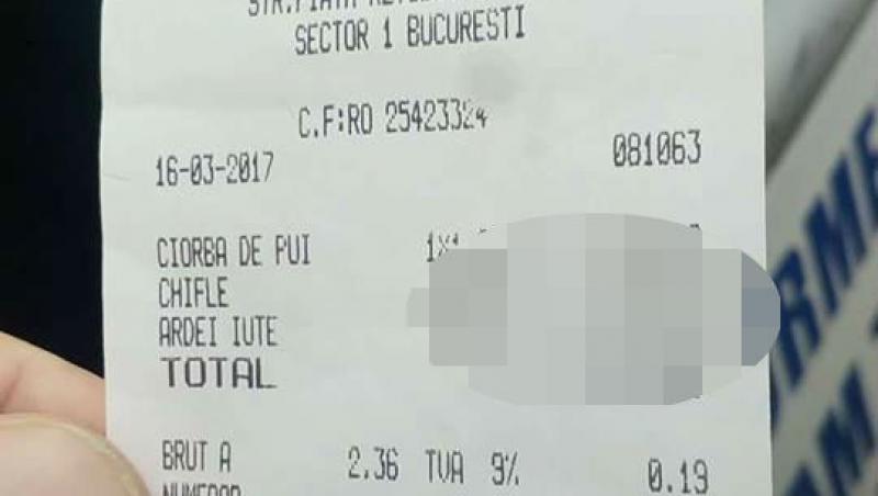 VIRAL! Poliţistul Marian Godină a postat pe net un bon fiscal de la cantina MAI: Nimărui nu i-a venit să creadă cât a plătit pe o ciorbă, o chiflă și un ardei iute!