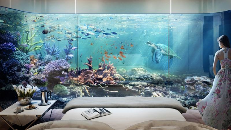 Galerie foto care îţi taie răsuflarea! Cum arată şi cât costă apartamentul subacvatic. Imaginează-ţi cum e să te trezeşti dimineaţa înconjurat de corali şi peşti exotici...