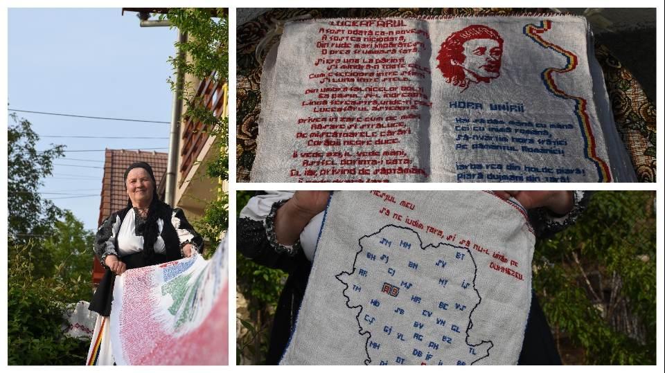 Din dragoste pentru Eminescu, o bătr&acirc;nică de 71 de ani din Cugir a cusut cu acul și ața, timp de trei ani, poezia &bdquo;Luceafărul&rdquo;, pe o p&acirc;nză din c&acirc;nepă