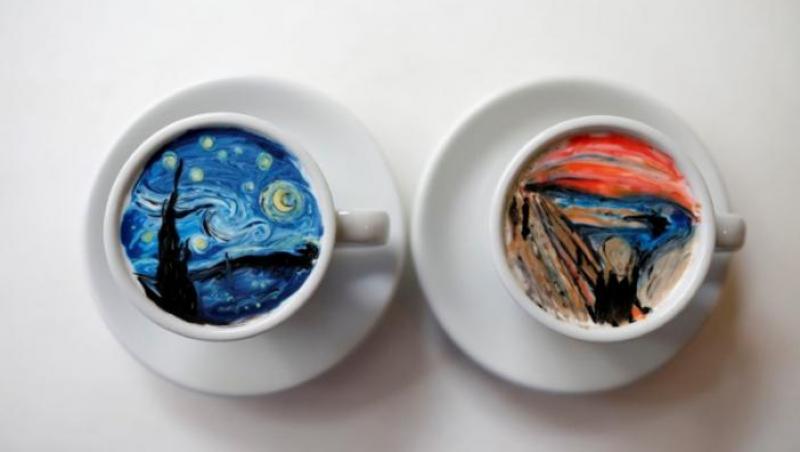 A ajuns milionar cu desene în cafea! Tablouri celebre ale lui Van Gogh, reproduse în ceașcă de către un tânăr militar
