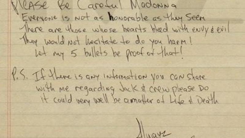 Scrisoarea în care rapperul Tupac îi explică Madonnei motivul pentru care o părăseşte: 