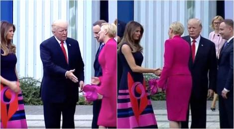 Trump și-a luat țeapă! A fost ignorat de Prima Doamnă a Poloniei și a rămas cu mâna întinsă (VIDEO)