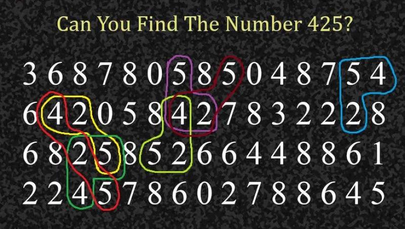 Testul care face furori printre internauţi! Pare simplu la prima vedere… Tu poţi să găseşti numărul 425 din imagine?