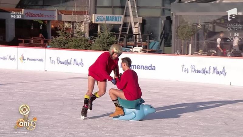 După ce au pierdut un pariu cu Flavia și Amalia,  Răzvan și Dani au renunțat la pantaloni, în direct, la -3 grade Celsius