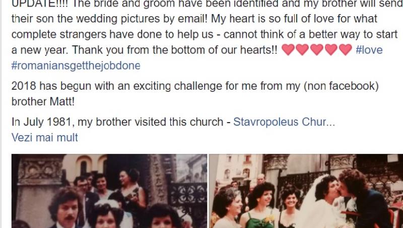După 37 de ani și o mobilizare masivă pe Facebook, cuplul de români -  fotografiat de un american în ziua nunții - a fost găsit. Protagoniștii și-au jurat atunci iubire veșnică și astăzi sunt tot împreună!