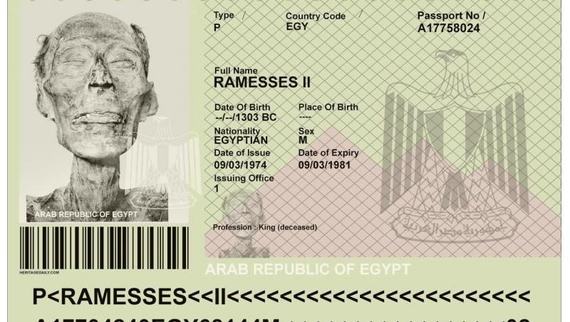 Joac-o pe asta! I-au făcut pașaport oficial faraonului RAMSES al II-lea, mort acum 3.200 de ani! ”Fără acte valide, nu intră!”