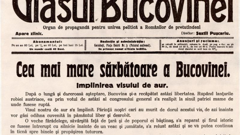 Centenarul Marii Uniri. Unirea Bucovinei cu Regatul României, 28 noiembrie 1918