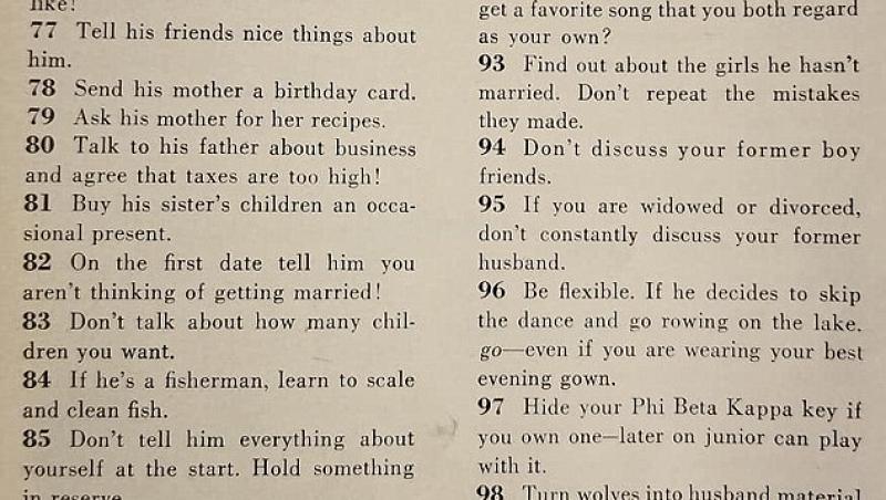 ”Cum și unde să îți găsești un soț”. Cea mai DETALIATĂ listă de sfaturi pentru a-ți găsi partenerul ideal, întocmită în 1958. Câte dintre „sfaturi” mai sunt valabile astăzi?