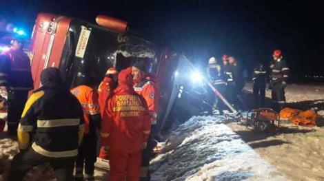 BREAKING NEWS. Accident grav în Vrancea. Un autocar s-a răsturnat. A fost activat planul de salvare!