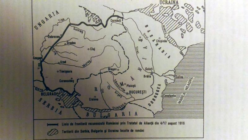 Granitele Romaniei stabilite prin Tratatul de Alianta din 1916