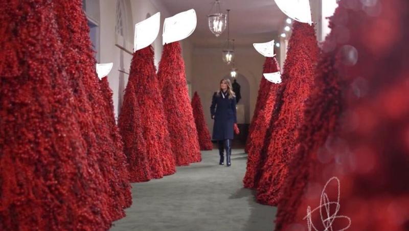 Casa Albă este gata să întâmpine sărbătorile de iarnă... cu brazi sângerii. Prima Doamnă a Statelor Unite, ironizată pentru decorațiunile alese  - VIDEO, FOTO