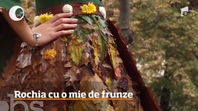 O rochie creată într-un atelier din Brăila FACE SENZAȚIE! Ținuta inedită realizată din 1000 de frunze de tei și stejar uscate poate concura cu  marile case de modă!