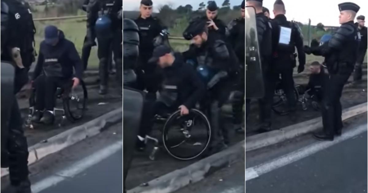 VIDEO! Un protestar imobilizat &icirc;ntr-un scaun cu rotile este tr&acirc;ntit la păm&acirc;nt de jandarmii francezi