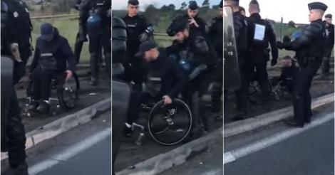 VIDEO! Un protestar imobilizat într-un scaun cu rotile este trântit la pământ de jandarmii francezi