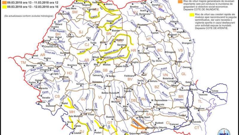 Anunţ de ULTIMĂ ORĂ de la meteorologi! Cod galben de inundaţii în 12  județe! Lista cu râurile problemă! România, sub ape!