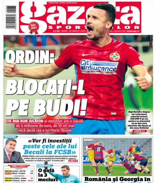 Revista presei sportive, 20.03.2018: Gigi Becali dă lovitura și &icirc;i oferă un salariu uriaș celui mai bun jucător; Cristiano Ronaldo, datorie imensă către fiscul spaniol