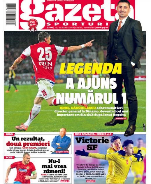 Revista presei sportive, 22.03.2018: o legendă a ajuns &icirc;n fruntea lui Dinamo; Buffon pune mănușile &icirc;n cui; Griezmann a anunțat c&acirc;nd semnează cu noul club
