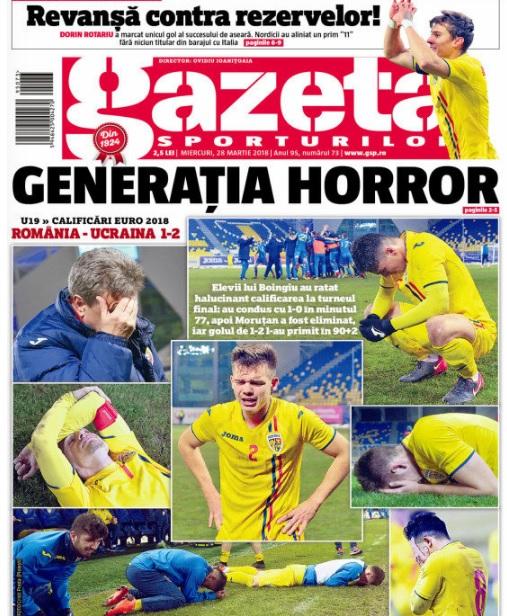 Revista presei sportive, 28.03.2018; Rom&acirc;nia are o nouă generație de fotbaliști: &rdquo;Generația HORROR&rdquo;; Maestrul Isco umilește Argentina; englezii distrug VAR-ul