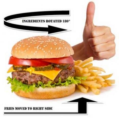 HAHA! Cele mai tari păcăleli de 1 aprilie din istorie: Hamburgerul pentru stângaci, în care toate ingredientele sunt rotite cu 180°