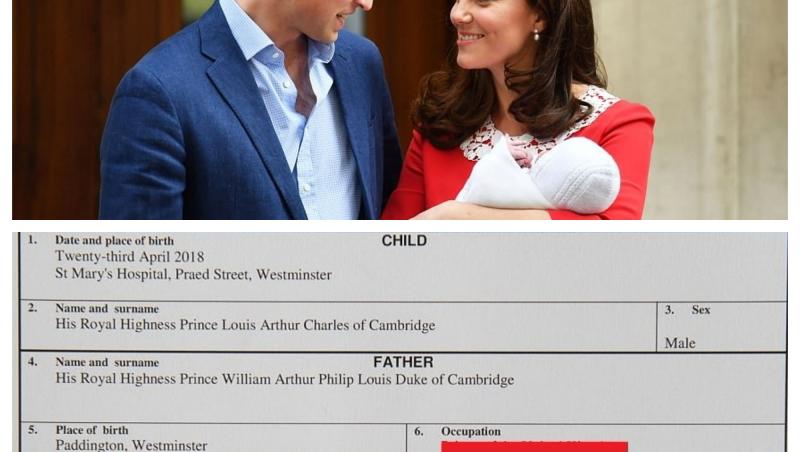Surpriză! A fost publicat certificatul de naștere al bebelușului lui William și Kate. Ce scrie la rubrica ”ocupația părinților”