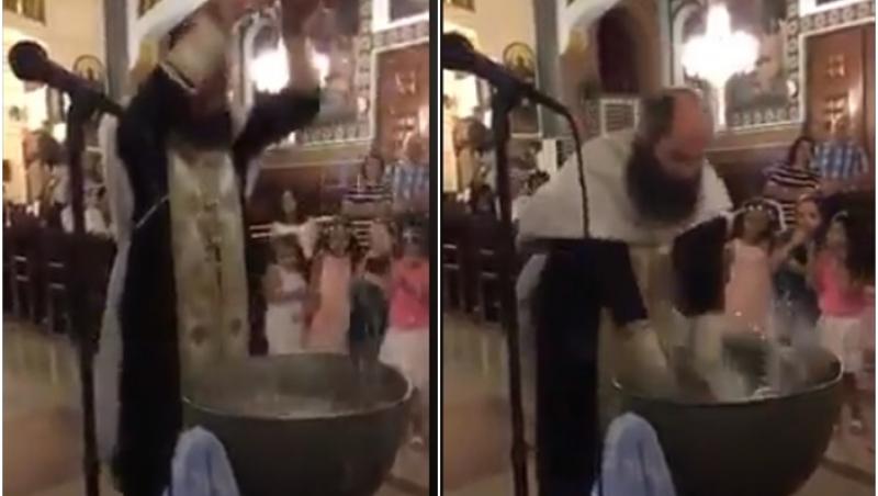 Botez de coșmar! Preot, de necontrolat, în momentul în care bagă un bebeluș în cristelniță. Părinții priveau înmărmuriți: 