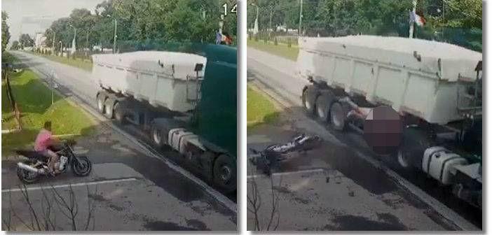 VIDEO ȘOCANT! Accident teribil &icirc;n județul Timis! Un motociclist se izbeste violent de un camion. Momentul impactului a fost surprins LIVE