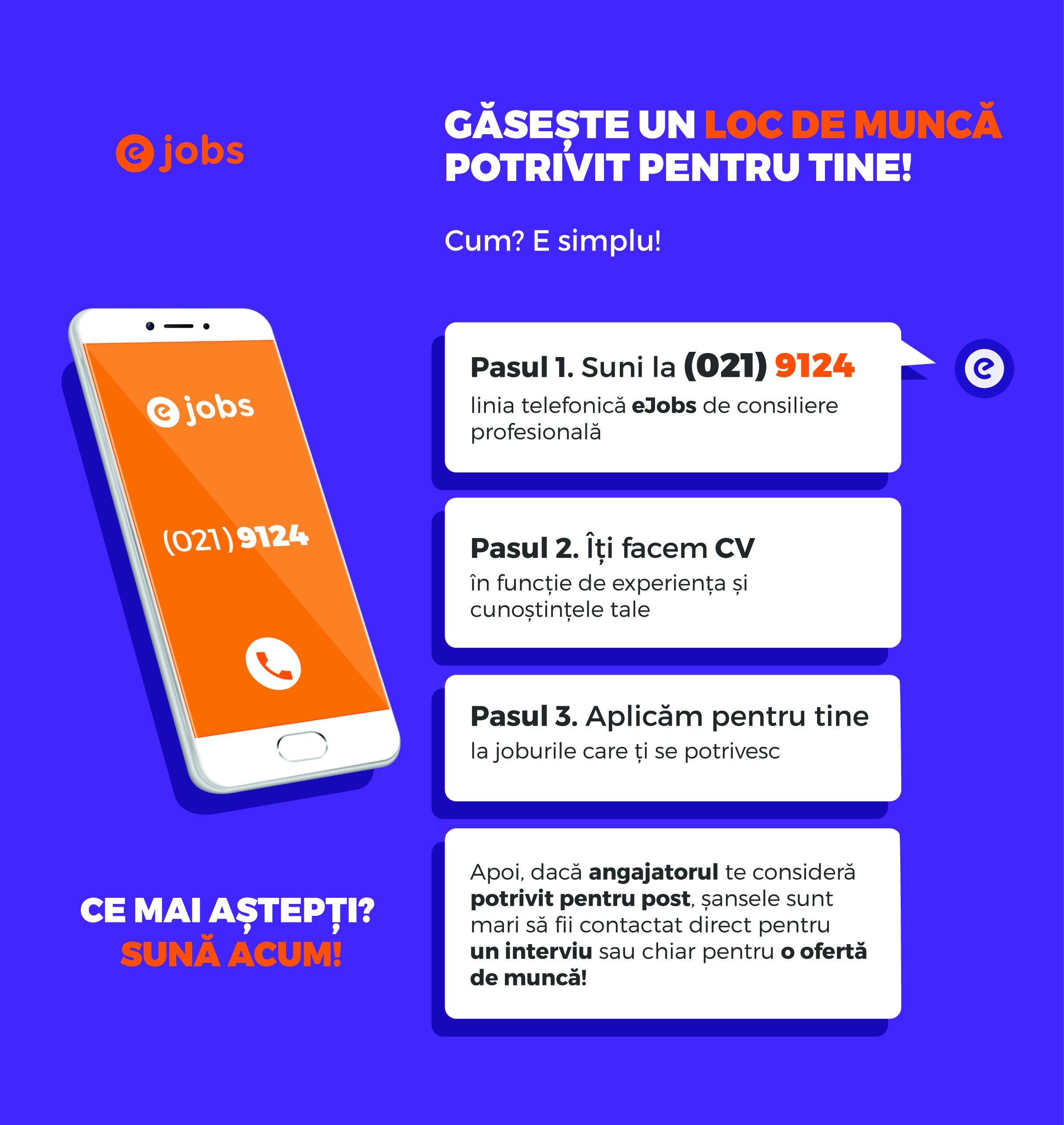 Vrei un loc de muncă? Sună la (021)9124 și noi te ajutăm să-l obții!