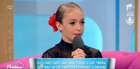 Balerina de AUR, la doar 9 ani! Anne-Marie Zaharia, câştigătoarea trofeului Dance World Cup 2018, şi-a prezentat momentul în platoul Prietenii de la 11