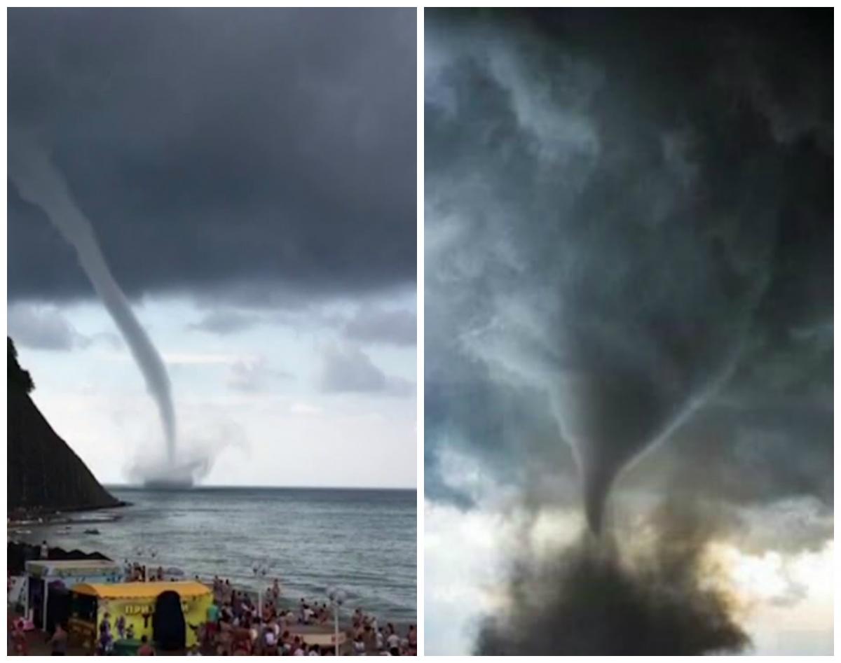 Imaginile șocante, ce au făcut &icirc;nconjurul internetului! Tornadă uriașă, surprinsă &icirc;n largul Mării Negre! Turiștii aflați la plajă au fugit &icirc;ngroziți
