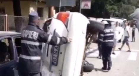 Accident ca-n filmele de acțiune, la Târgu Jiu! Ce „cascadorie” a făcut șoferul (VIDEO)