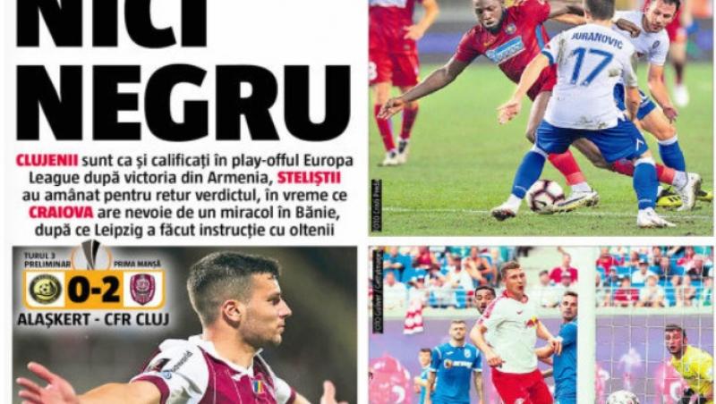 Revista presei sportive, 10.08.2018: CFR, FCSB și Craiova, o victorie, o remiză și un eșec în Europa; Modric pleacă de la Real. Cu cine ar fi bătut palma