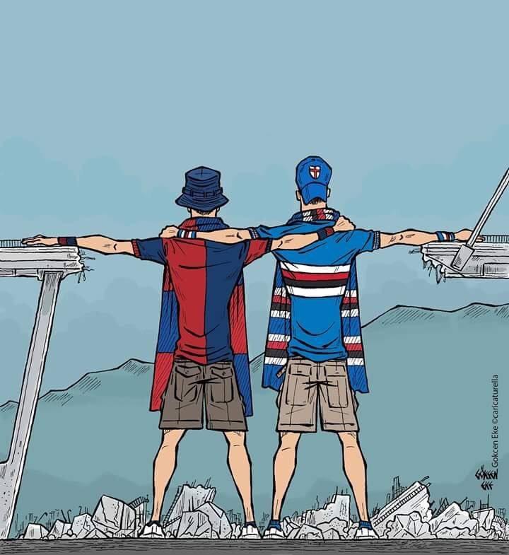 Tragedia de la Genova a unit rivalii din Derby della Lanterna. Imaginea emoționantă cu fanii celor de la Genoa și Sampdoria