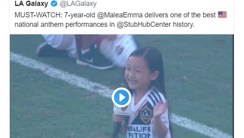 Această fetiță e noua senzație a internetului, l-a emoționat până și pe Ibrahimović! La doar șapte ani, a ridicat un stadion în picioare cu vocea sa - VIDEO