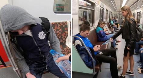 Fenomen îngrijorător la metrou! Motivul pentru care o tânără de 20 de ani le toarnă apă cu clor între picioare bărbaților