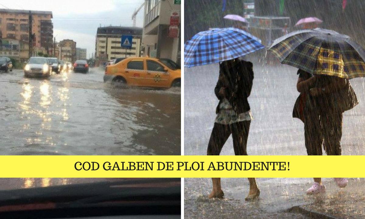 COD GALBEN de PLOI TORENȚIALE! Județele &icirc;n care meteorologii au emis avertizare de vreme rea &icirc;n următoarele ore!&nbsp;