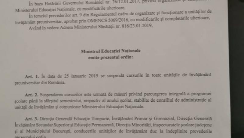 Ministerul Educației Naționale, decizie de ultimă oră! Elevii, liberi și vineri! Cursurile au fost suspendate în toate școlile