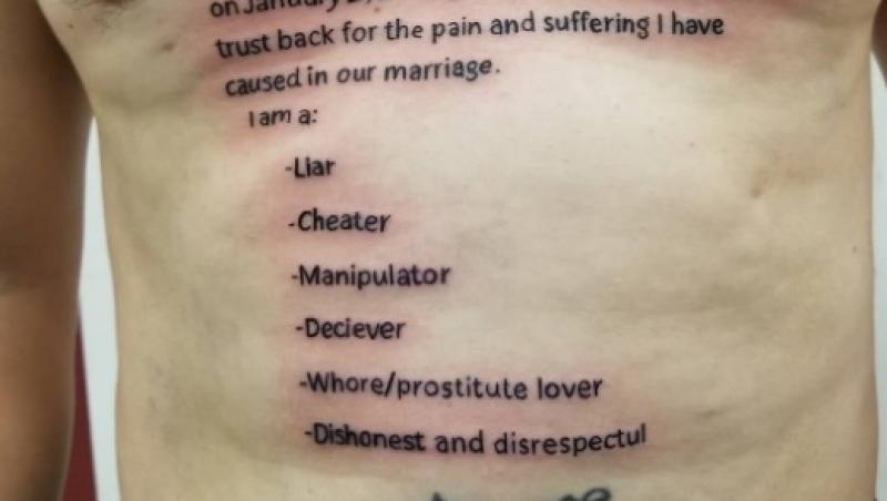 Un bărbat și-a înșelat soția și a primit cea mai umilitoare lecție! Ce tatuaj a fost obligat să își facă