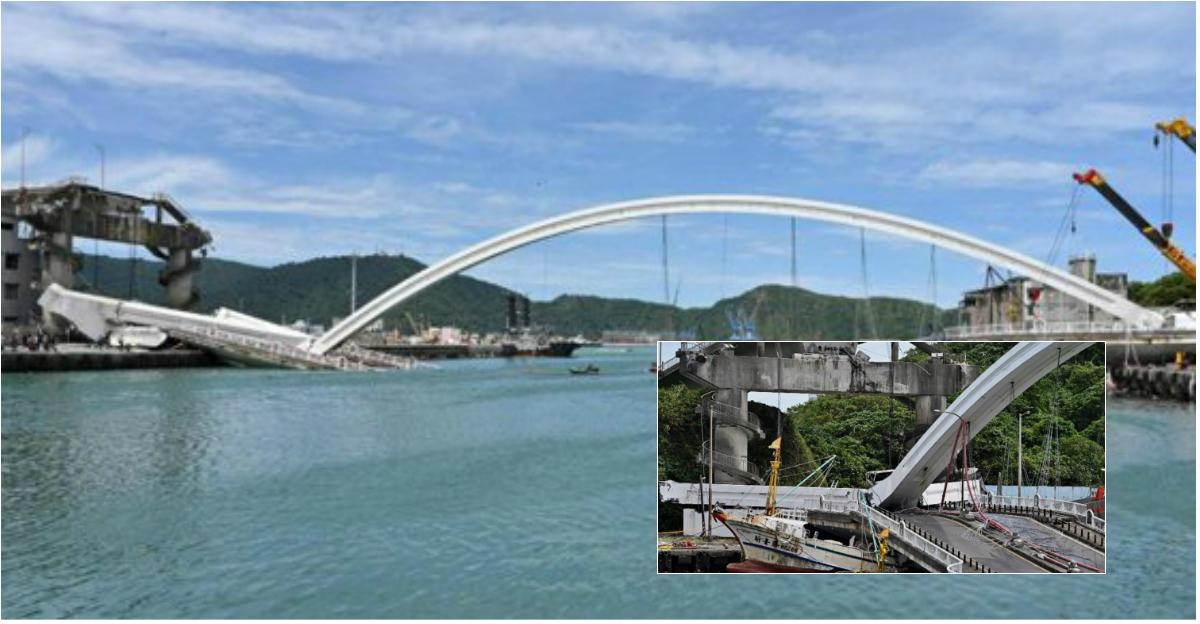 Momentul &icirc;n care un pod se prăbușește peste mai multe bărci de pescuit. Mai multe persoane au rămas blocate &icirc;n ambarcațiuni. Armata a intervenit