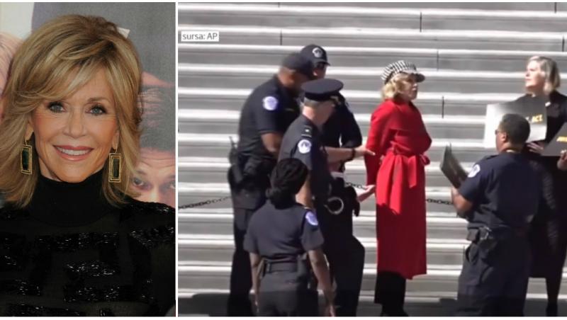 Jane Fonda a fost arestată! Actrița, în vârstă de 82 de ani, a fost flmată în timp ce era încătușată de polițiști - Video