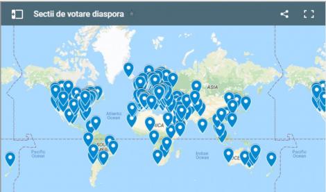 Alegeri prezindețiale 2019: Harta interactivă a secțiilor de votare din străinătate