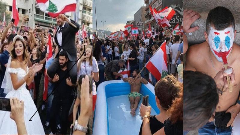 Protestele din Liban, transformate într-o petrecere de stradă cu grătare, narghilele, piscină, mirese și dansuri din buric | FOTO