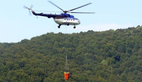 Incendii puternice de pădure în Caraș-Severin! Aproximativ 80 de pompieri și un elicopter Bambi Bucket încearcă stingerea focului