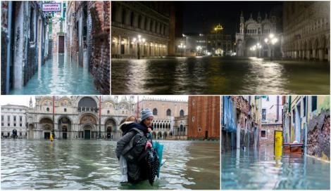 Apă de doi metri în Veneția! S-au format valuri în cea mai frumoasă piață a orașului: „Alarmele de inundații au sunat toată noaptea”- Video