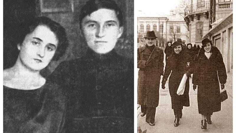 Otilia Cazimir și George Topîrceanu (stânga). George Topîrceanu, Veronica Gorgos și Otilia Cazimir (dreapta).