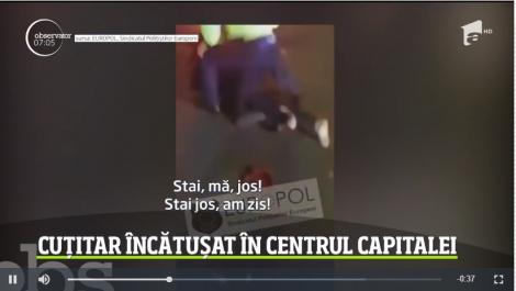 Clipe de coșmar în centrul Bucureştiului! Cuțitar încătușat de poliție! Bărbatul ar fi atacat mai multe persoane